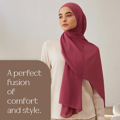 Modest Small Luxury Chiffon Hijab | Premium Lightweight, Flowy and Textured Chiffon Wrap Head Scarf for Women - color: Chateau Rose