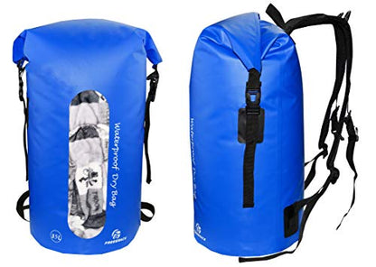 Freegrace Waterproof Dry Bag Set of 3 - Submersible Dry Sack with Double Zip Lock Seals - Includes Waist Pouch & Phone Case - Perfect for Kayaking, Swimming, Boating & Rafting (Window, Navy Blue, 35L) - color: Navy Blue, size: 35L, style: Window
