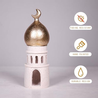 Decorative Mosque Tower with Gold Dome, Hand Painted, 7.87 x 2.95 x 2.95 inches, White and Gold - size: 2.95*2.95*7.87in