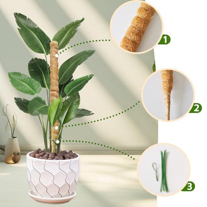 2 Pack Moss Pole,27.6 Inch Moss Poles for Plants Monstera Bendable Plant Stakes for Indoor Coco Coir Pole Climbing Plant Support Stakes for Creeper Plants Grow Upwards