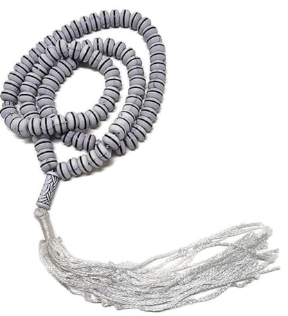 Islam Tasbih 99 Beads 8 mm. AMN-409 Muslim Prayer dhikr Misbaha Rosary with Beautiful Decorated Tassel Eid Ramadan Gift (White) - color: White