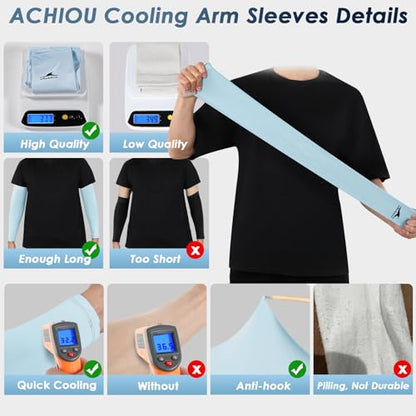 Achiou Cooling Ice Silk Arm Sleeves, Summer UV Sun Protection Compression Sleeves UPF 50+ for Women Volleyball Youth Sports - color: 2 Pairs: 1pair Black,1 Pair Blue