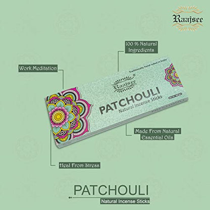 Raajsee Patchouli Incense Sticks 100 gm Pack-100% Pure Organic Natural Hand Rolled Free from Chemicals-Perfect for Church,Aromatherapy,Relaxation,Meditation,Positivity & Sensual Therapy - color: Patchouli