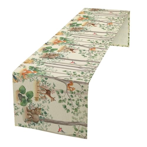 Rustic Woodland Table Runner, Farmhouse Forest Animals Country Lodge Wild Hunt Fox Deer Rabbits Bear for Home Kitchen Dining Holiday Party Indoor Table Decorations 13x36 Inch - color: Animal-2, size: 13x36 Inch