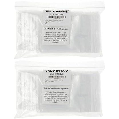 Plymor 4" x 6" (Pack of 200), 4 Mil Heavy Duty Zipper Reclosable Plastic Bags - size: 4" x 6" (200 Count)