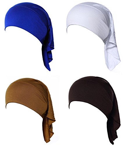 4 X Womens Muslim Mini Inner Hijab Caps Underscarf - color: Camel+coffee+w+blue
