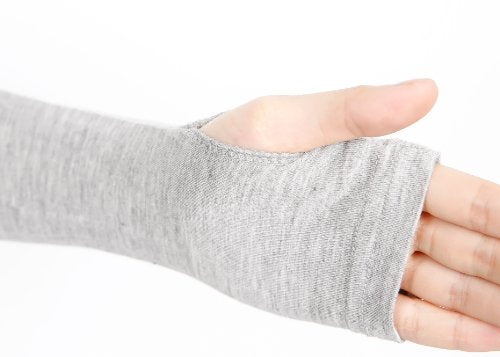 V28 Women Stretchy Long Sleeve Fingerless Gloves - color: Grey