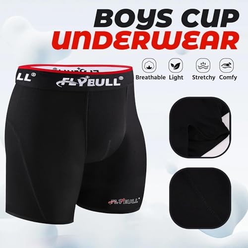 2-Pack Boys Cup Underwear Youth Boxer Briefs with 1 Protective Athletic Cup for Baseball, Football, Lacrosse - color: Black 3, size: Medium