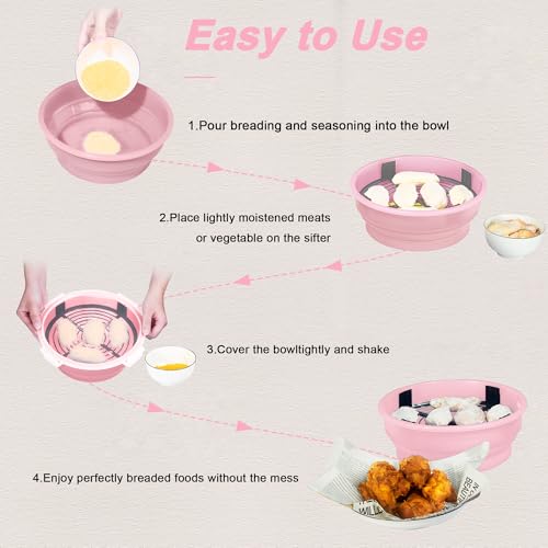 Collapsible Batter Bowl - Breading Bowl Shaker with Lid, Pink - color: Pink