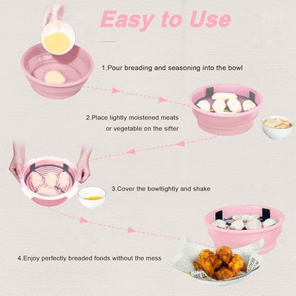 Collapsible Batter Bowl - Breading Bowl Shaker with Lid, Pink - color: Pink