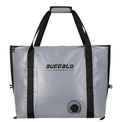 Buffalo Gear Insulated Fish Cooler - 27.5QT 58QT Waterproof Flat Bottom Bag, Leakproof and Fishing Kill Bag - color: Gray-37QT