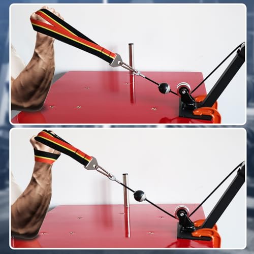 Double-Sewn Thick Arm Wrestling Training Strap with Stainless Steel Triangular Buckle – Durable Arm Wrestling Belt for Free Weights and Cable Machine Training - color: Orange