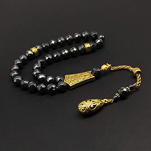 Design - Long & Stylist Tassels Worry Beads - Prayer Beads (8 mm-33 Beads) Tesbih-Tasbih-Tasbeeh-Misbaha-Subha-Sebha-Sibha-Rosary (Non-Magnetic Faceted Hematite 8mm 33 Beads & Bracelet) - color: Non-Magnetic Faceted Hematite 8mm 33 Beads & Bracelet