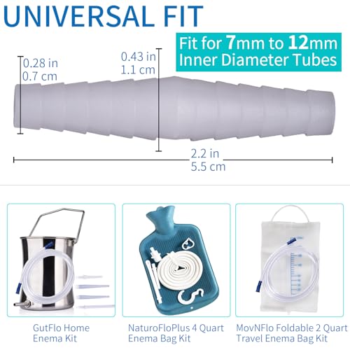 Enema Tube Hose Connector Adapter – Polypropylene Step Fit for 7mm to 12mm Inner Diameter Tubes – Leak-Proof Enema Kit Extension Joint, Hose Coupling Fitting, Replaceable Parts – Pipe Extender, 2-Pack