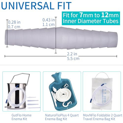 Enema Tube Hose Connector Adapter – Polypropylene Step Fit for 7mm to 12mm Inner Diameter Tubes – Leak-Proof Enema Kit Extension Joint, Hose Coupling Fitting, Replaceable Parts – Pipe Extender, 2-Pack