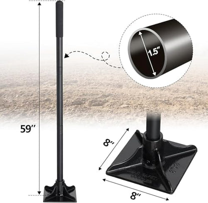 Tamper Tool Heavy Duty, 8x8 Inch Hand Steel Tamper Tool with 59 Inch Handle, Garden Ground Tamper for Leveling Soil, Gravel, Asphalt, Driveway