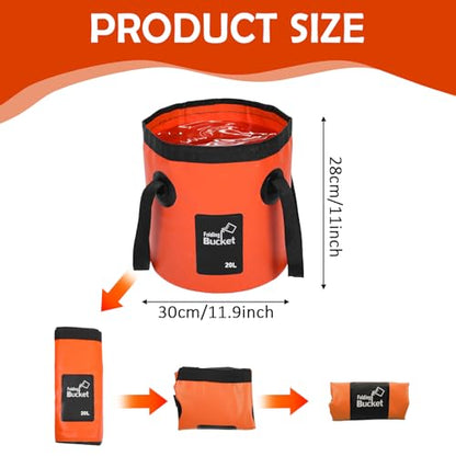 3 Pcs 20L (5-Gallon) Collapsible Bucket Set – Portable Foldable Water Container with Handle for Camping, Hiking, Fishing, Car Washing (Black, Orange, Blue)
