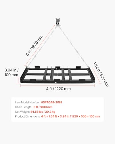 VEVOR Drag Harrow, 48 x 20 in, Tow-Behind Driveway Grader with Adjustable Width & 50lbs Load Capacity, Heavy Duty Lawn Leveling Rake, Galvanized Steel Gravel Driveway Drag, Fits ATVs UTVs Tractors - size: 4 FT- Black