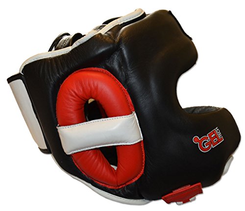 Youth Face Saver GelTech Leather Headgear - color: Red/Black