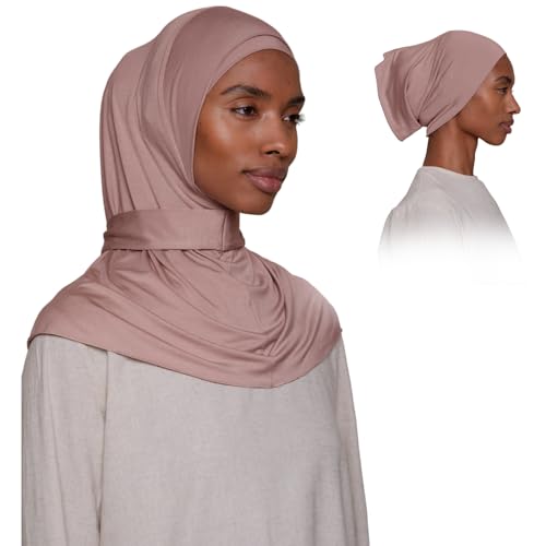 Slip-on Instant Premium Jersey Hijab with Undercap - Buttery Soft, Lightweight Hijab with Innovative Tie-Back Design - color: Dusty Rose