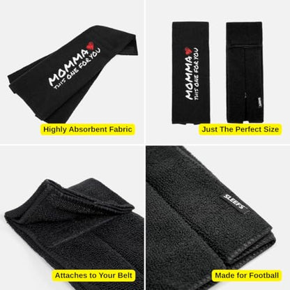 SLEEFS Football Towel - Cotton Quarterback QB Towel for the Football Field - Bi-Fold Hook & Loop Closure - Men/Youth/Boys/Adults - Momma Black - color: Momma Black