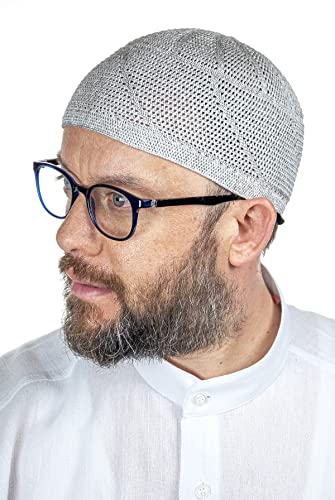 ihvan online Turkish Muslim Lux Knitting Kufi Hats for Men, Taqiya, Takke, Peci, Islamic Caps, Islamic Gifts, Standart Size - color: Grey