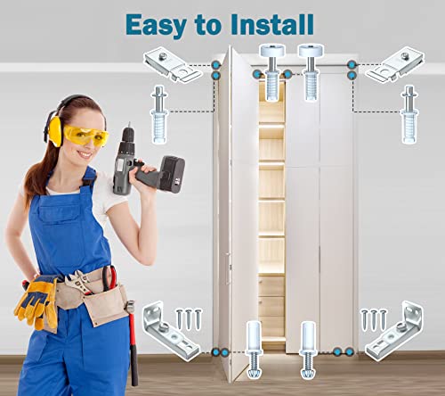 Bifold Closet Door Hardware Kits for Bi fold Sliding Folding Accordion Door | 4 Pack Bifold Door Repair Kit Replacement Parts Include Top & Bottom Bracket, 3/8" Pivot, 7/8" Guides Wheel, Easy to Install - style: 4 Pack Sliver