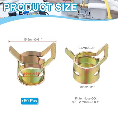 PATIKIL Spring Band Hose Pipe Clamps for 9-10.2 mm OD Hose, 50 Pack Silicone Vacuum Constant Tension Band Clips for Fuel Line Silicone Air Hose Tube Water Pipe, Gold - size: 9-10.2 mm