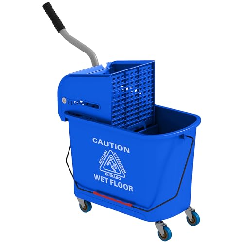 HOMCOM Commercial Mop Bucket Side Press Wringer Wheels 21 Quart Blue | for Floor Cleaning, Separate Dirty and Clean Water, for Home Apartment Small Business and Office - color: Blue, size: 21 Quart
