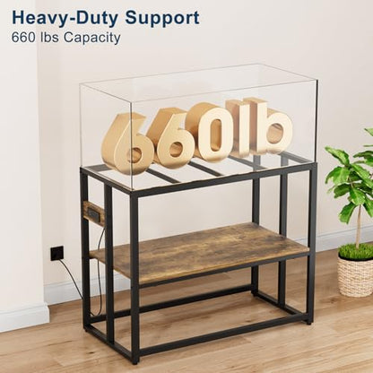 Urban Deco 40 Gallon Fish Tank Stand with Power Outlets, 660LBS Capacity Aquarium Stand, Metal Fish Tank Stand Dual-Layer Design Terrarium Stand, Rustic Brown - color: Brown, size: 40 gallon
