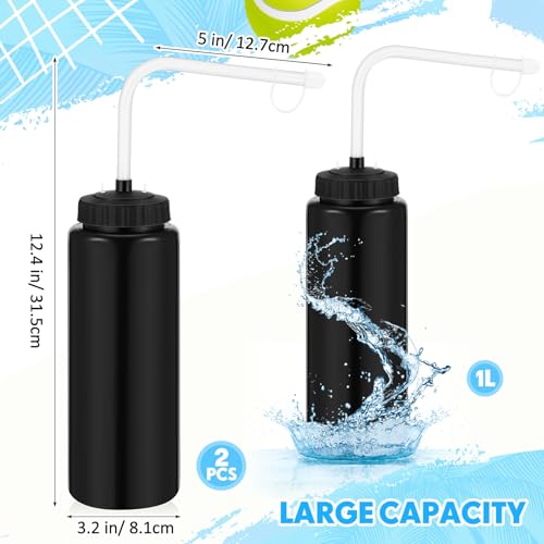 Domensi 2 Pack Large 1l Sports Water Bottle, 12.4" H x 5" W Translucent Easy Squeeze Plastic with Straw, Designed for Use with Football Lacrosse Hockey Helmets(Black,No Printed) - color: Black, style: No Printed