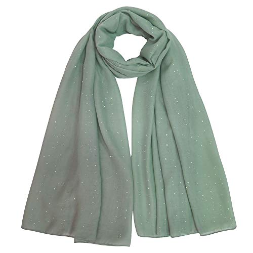 Lina & Lily Solid Shimmer Sparkle Glitters Sheer Maxi Shawl Scarf Hijab Lightweight - color: #11 Dusty Mint