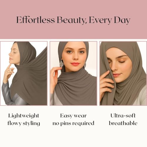Premium Bamboo Jersey Hijab Scarves -Turban Head Wraps for Women, Fashion Headbands Long Plain Muslim Shawls - color: Brown