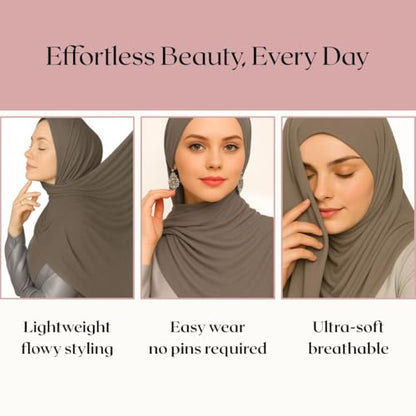 Premium Bamboo Jersey Hijab Scarves -Turban Head Wraps for Women, Fashion Headbands Long Plain Muslim Shawls - color: Brown