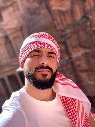 HOMELEX Keffiyeh Arab Head Scarf for Men Sheikh Muslim Turban Saudi Dubai Headwear - color: Red