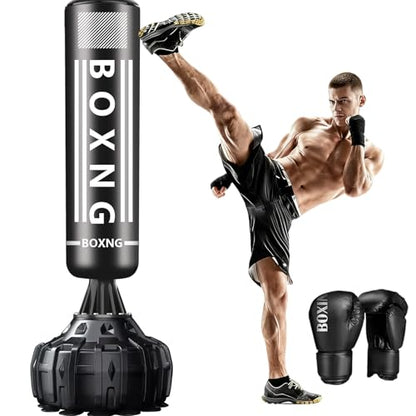 Freestanding Punching Bag with Boxing Gloves, Heavy Boxing Bag with Stand for Adult, Standing Kickboxing Bag - color: Black Boxing 70.5'' with Boxing Gloves and Wrist Guard