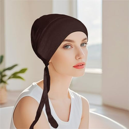5Pcs Islamic Muslim Under Hijab Cap Inner UnderScarf for women Inner Under Scarf Hat Hijab Cap with Tie Back Closure - color: Black\blue\cafe\dark Grey\light Grey