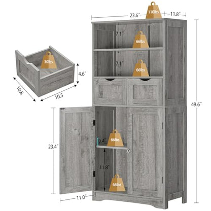 Iwell Storage Cabinet with 2 Drawers & Adjustable Shelf, Tall Bathroom Cabinet with Doors, Cupboard, Kitchen Cabinets for Living Room, Dining Room, Entryway, Grey - color: Grey, 2 Drawers