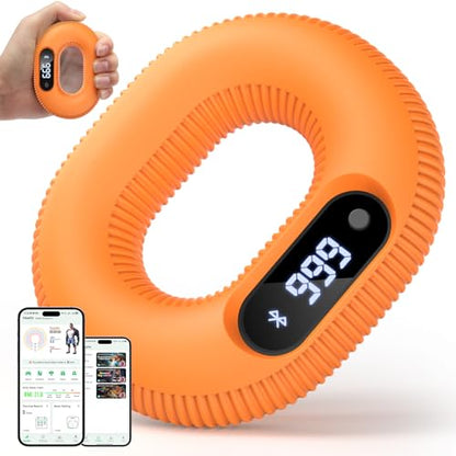 Smart Grip Strength Trainer with Bluetooth APP - Squeeze to Play Games & Scroll Video Hands-Free, Soft Silicone, Portable Hand Exercise for Strength, Stress Relief & Rehab (Orange, 40 LB)