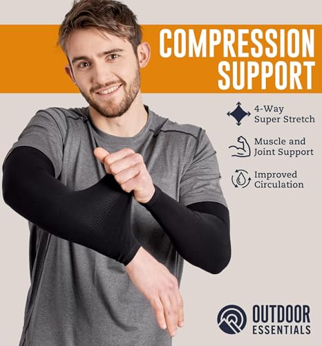 OutdoorEssentials UV Sun Sleeves for Men & Women, Cooling Arm Sleeves UPF 50+ | Golf, Tattoo Cover Up, Sun Protection - color: (3 Pairs): 3 Black