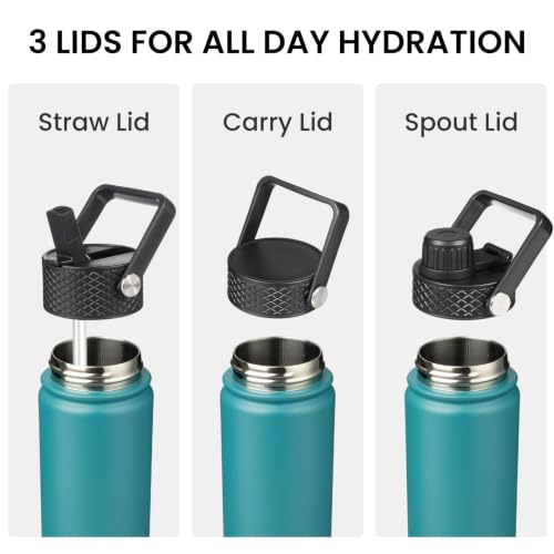 Konokyo 18 oz Insulated Water Bottle Stainless Steel Sport Bottles with 3 Lids,Light Blue - color: Light Blue, size: 18 Ounces