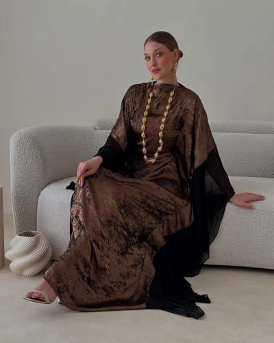 Kaftan Abaya Dubai Style Abaya Daily Smooth Flowy Muslim Dress Women Clothes - color: Brown