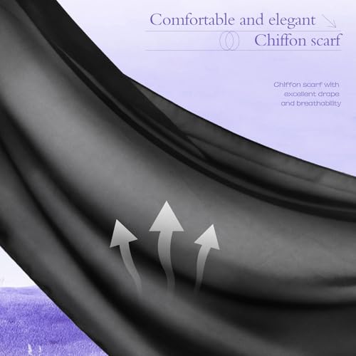 Chiffon Scarf,Soft Breathable Chiffon Shawls and Wraps,Silky Women's Hijab for Evening Dresses Wedding Bridal Scarves - color: Black, size: 67 x 28 inches