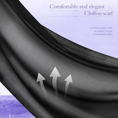 Chiffon Scarf,Soft Breathable Chiffon Shawls and Wraps,Silky Women's Hijab for Evening Dresses Wedding Bridal Scarves - color: Black, size: 67 x 28 inches