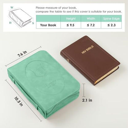 Leather Bible Cover for Women, Zippered Floral Case with Handle, Green | Bible Study, Church, Journaling & Travel - color: Sage Green