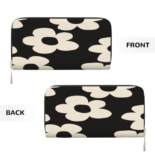 Flower Pattern PU Leather Long Wallet for Women Men, Zipper Clutch Wallet RFID Card Holder Organizer - color: Flower Pattern