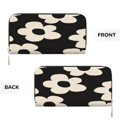 Flower Pattern PU Leather Long Wallet for Women Men, Zipper Clutch Wallet RFID Card Holder Organizer - color: Flower Pattern