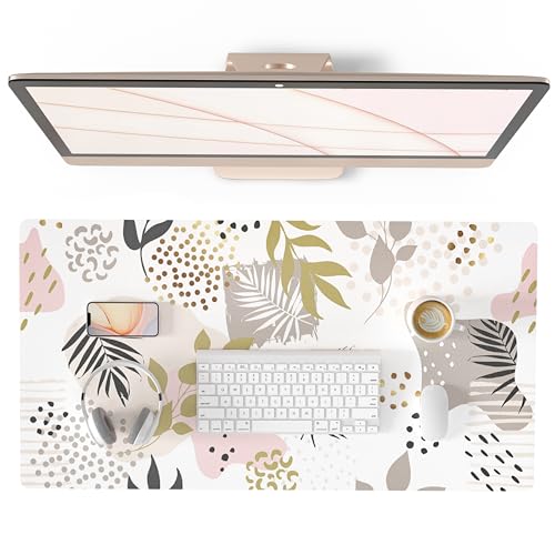 QiyI PU Leather Large Mouse Pad, Office Decor, 31.5" x 15.7", Tropical | Desk Décor Accessories, Extended Size, Waterproof & Easy to Clean, Smooth Surface, Non Slip Desk Organization - color: Minimalist Plants, size: 31.5" x 15.7"
