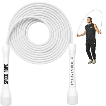 Swissskip Speed Jump Rope by Dayan Kolev, 5mm PVC Skipping Rope, Great for Beginners and Advanced Athlets, Designed for Fitness, Cardio, Boxing & CrossFit, Adjustable length with Unbreakable Handles - color: White