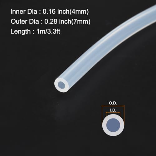 1m(3.3ft) 4mm(0.16") ID x 7mm(0.28") OD Silicone Tubing Clear Industrial Plastic Tubing Pure Silicone Hoses for Pump Siphoning Draining Irrigation Brewing - color: Clear, size: 0.16" x 0.28"